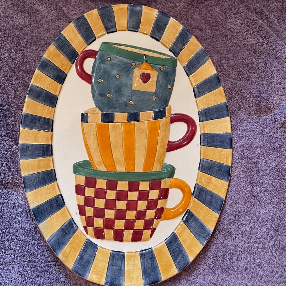 SAKURA Debbie Mumm Coffee Mugs Tea Cups 14-inch Vintage 1998 Serving Platter